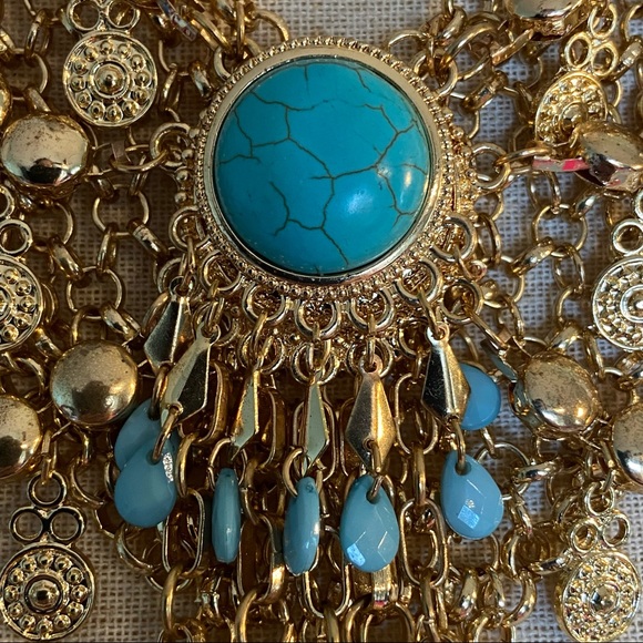 Bebe Gold and Blue Tassle Pendant Necklace NWOT - Picture 6 of 16